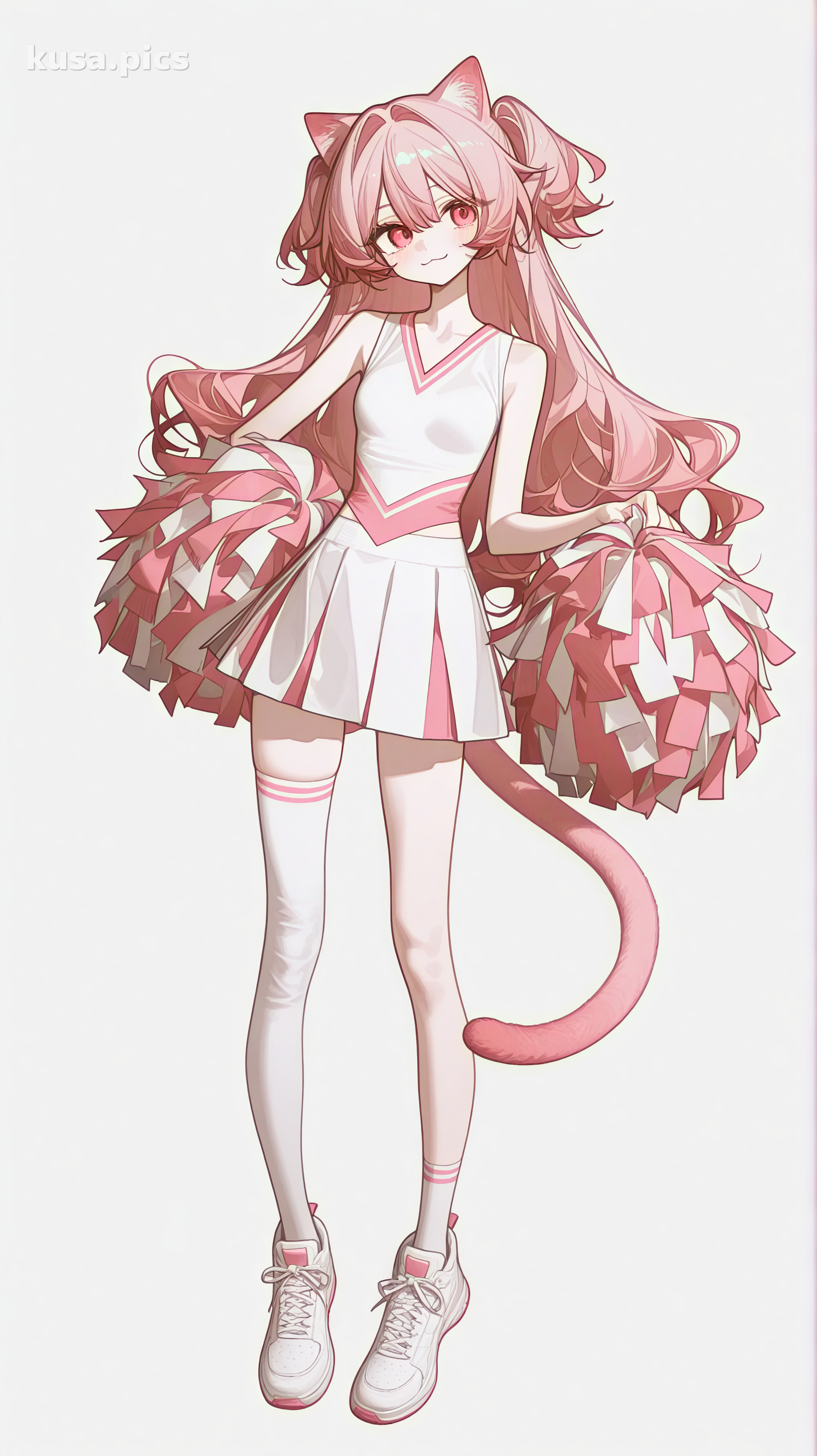 Cat girl cheerleader with pink hair, cat ears, and energetic pose - anime OC character design variation 2