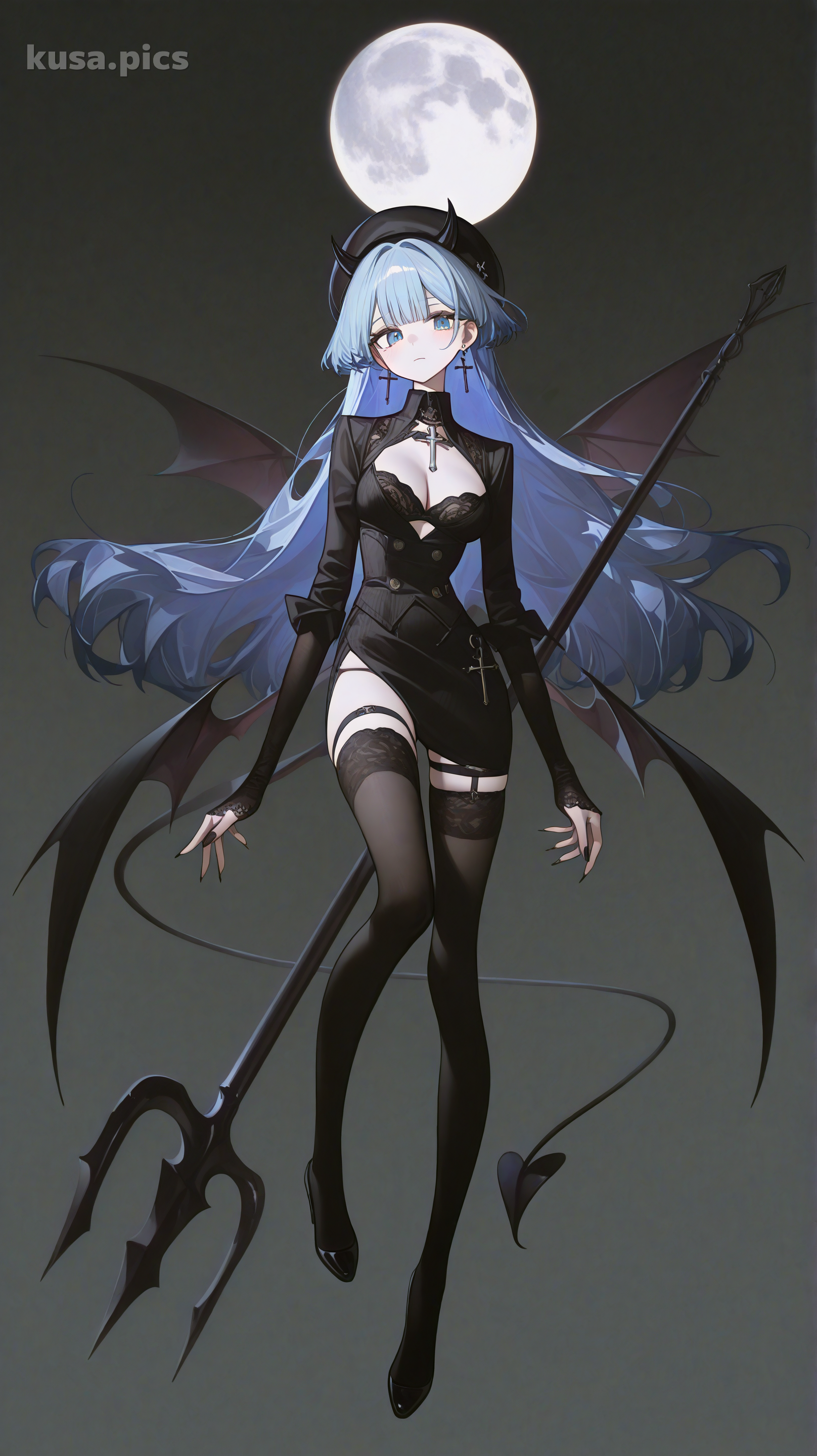 KusArt full body OC example - Demon girl with wings and spear