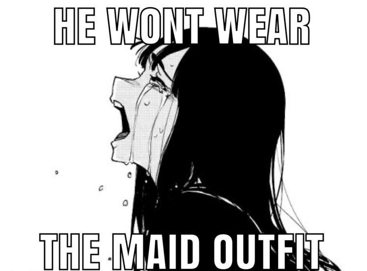 Anime girl crying meme captioned as an over-the-top despair macro
