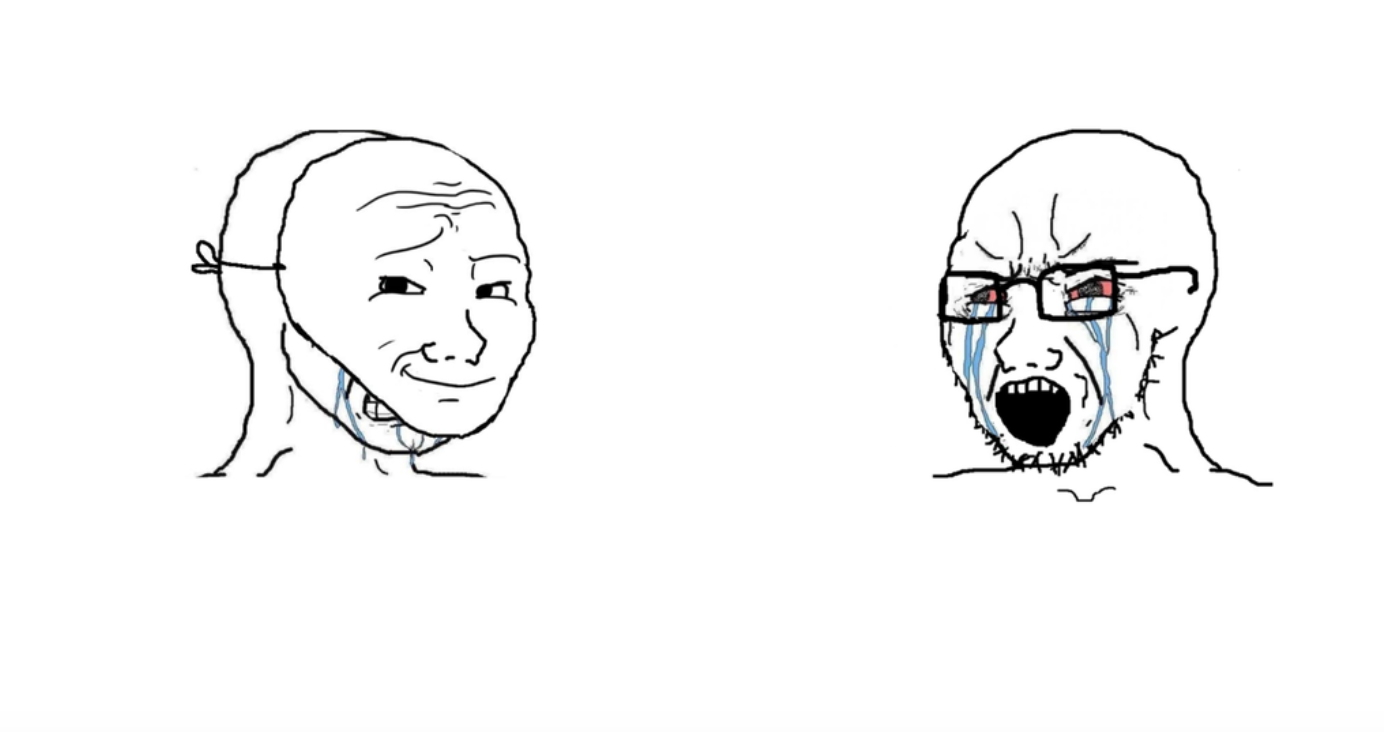 Rostos de reação Crying Wojak com lágrimas escorrendo