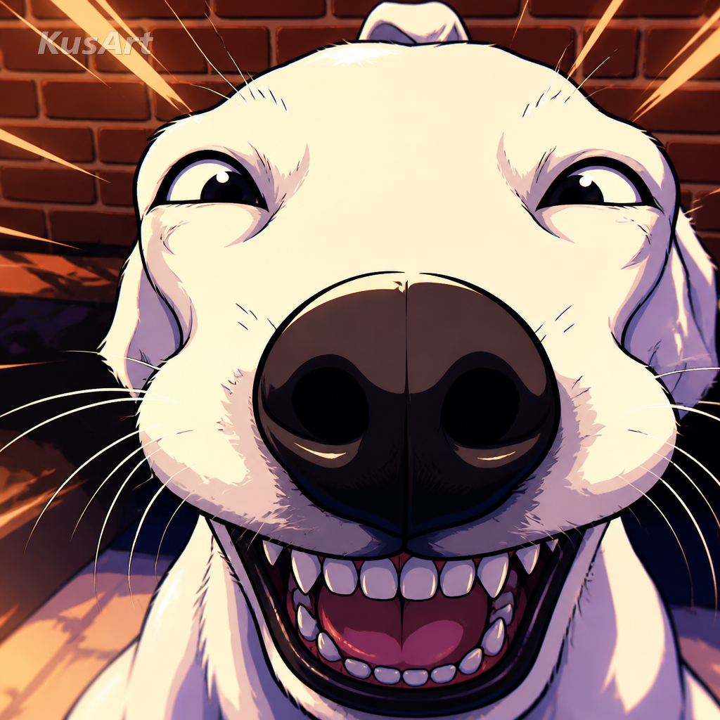 Lustiges Hunde-Meme neu gezeichnet als Anime-Illustration mit lebendigem Cel-Shading