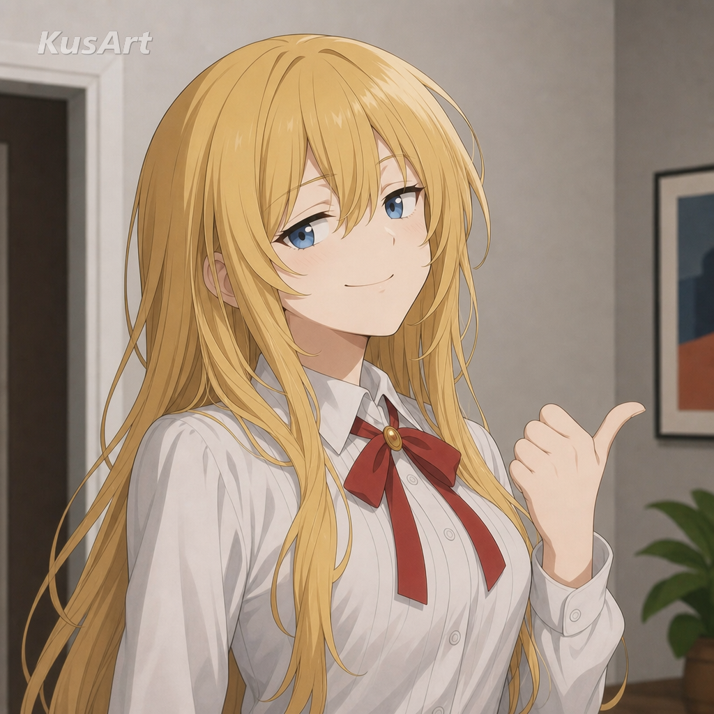 «Schau dir den Typen an»-Meme neu erstellt mit einem Anime-Mädchen, das die selbstgefällige Daumengeste zur Kamera macht