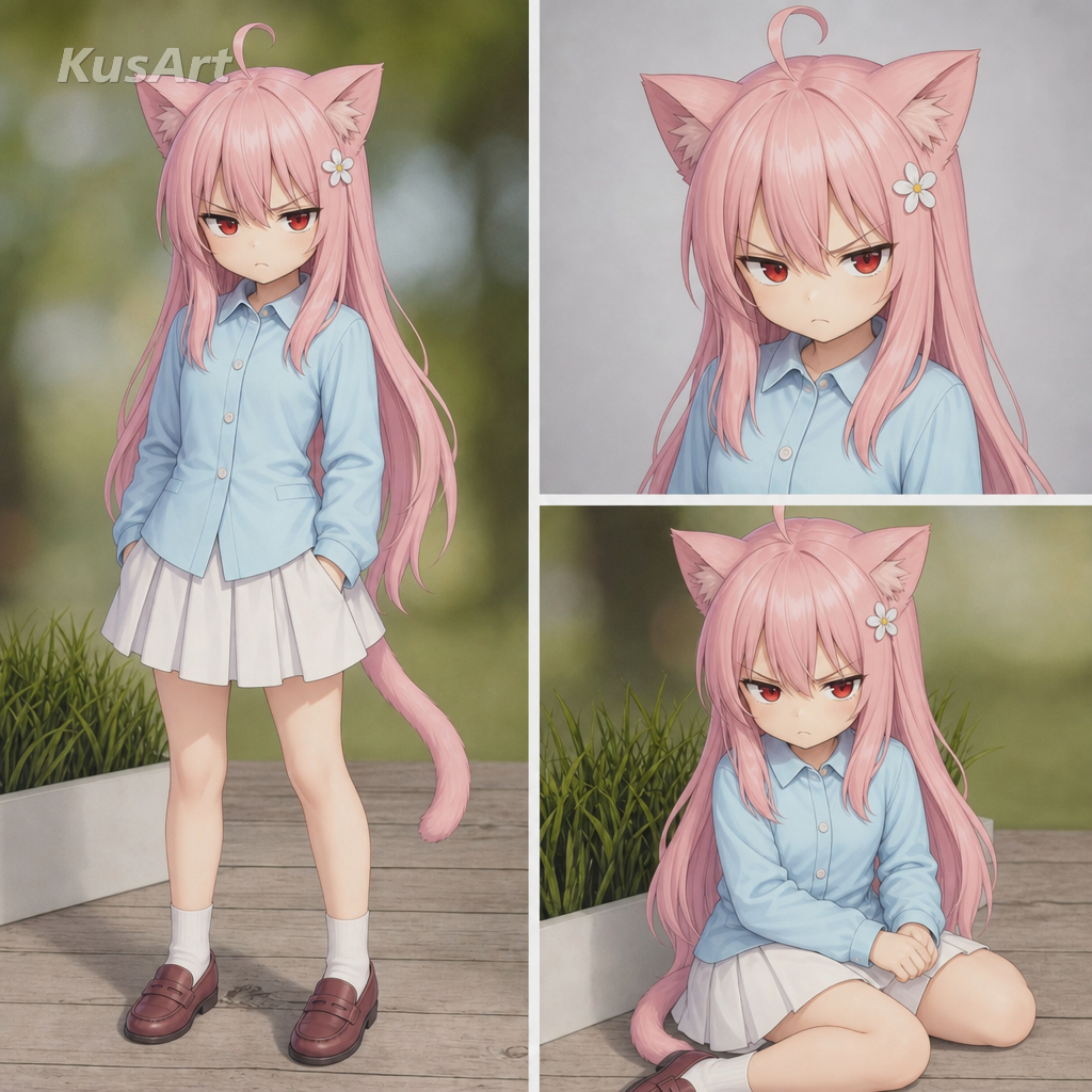 Mème « content pour toi » recréé avec une fille-chat d'anime affichant un froncement de sourcils peu impressionné à trois panneaux