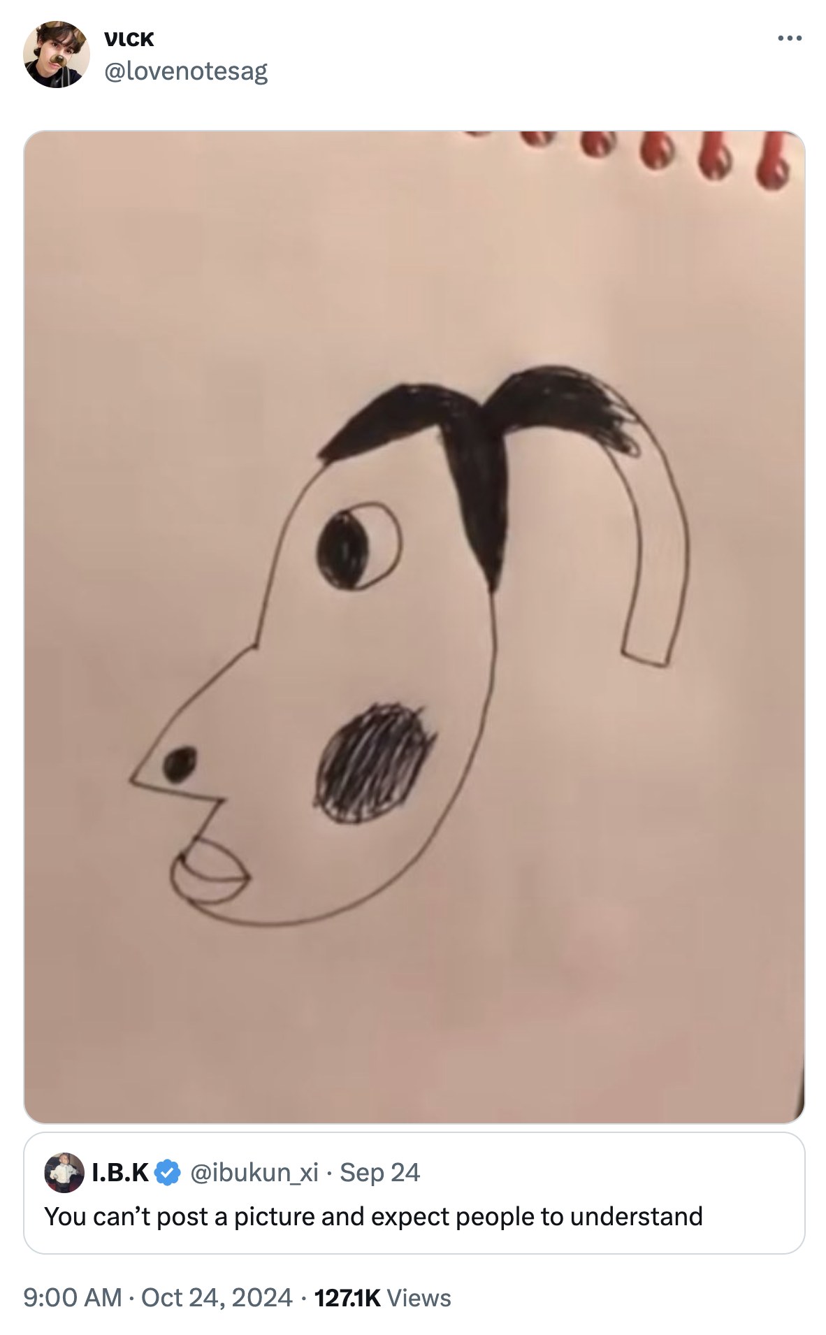 Portrait amateur grossier au stylo utilisé comme base du mème de l'hyperpigmentation