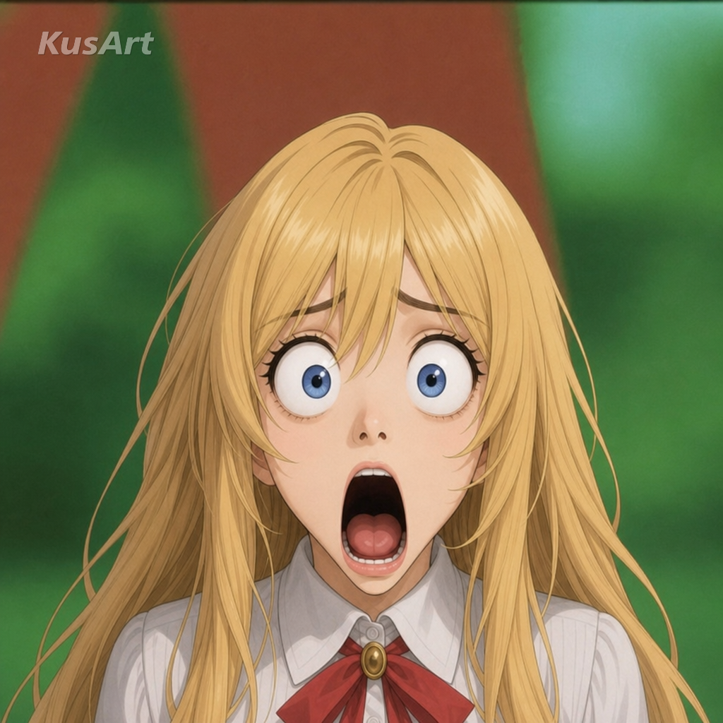 Shocked face meme remade with an anime girl pulling a wide-eyed jaw-dropped expression