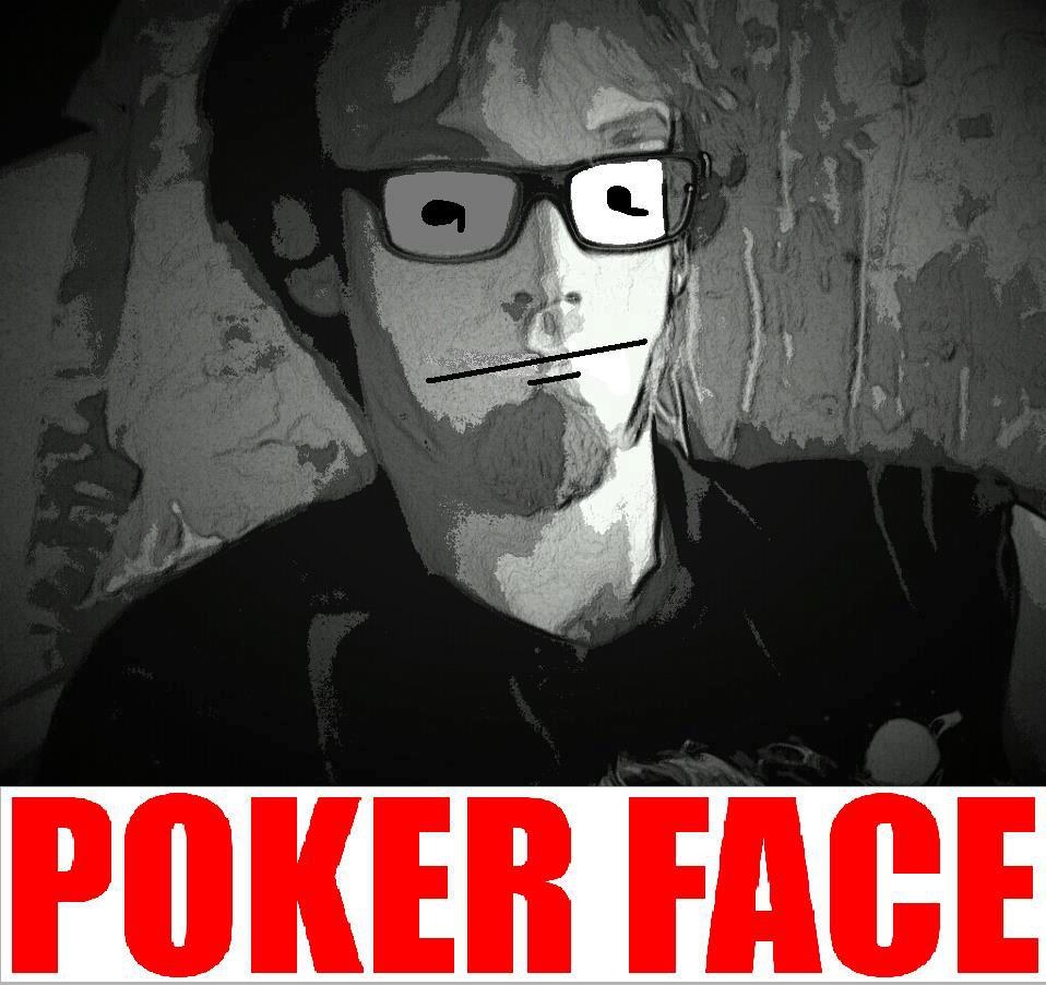 Réaction poker face légendée en macro du visage impassible et pince-sans-rire