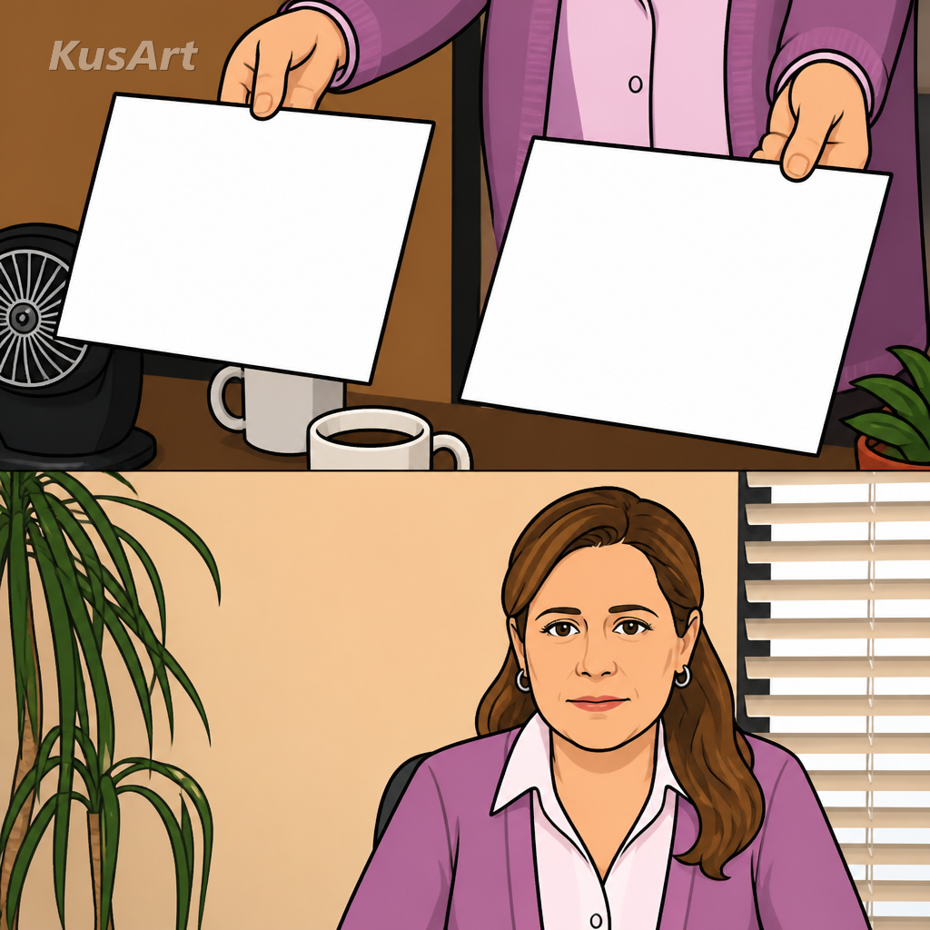 Mème « c'est la même image » redessiné en dessin animé net et plat
