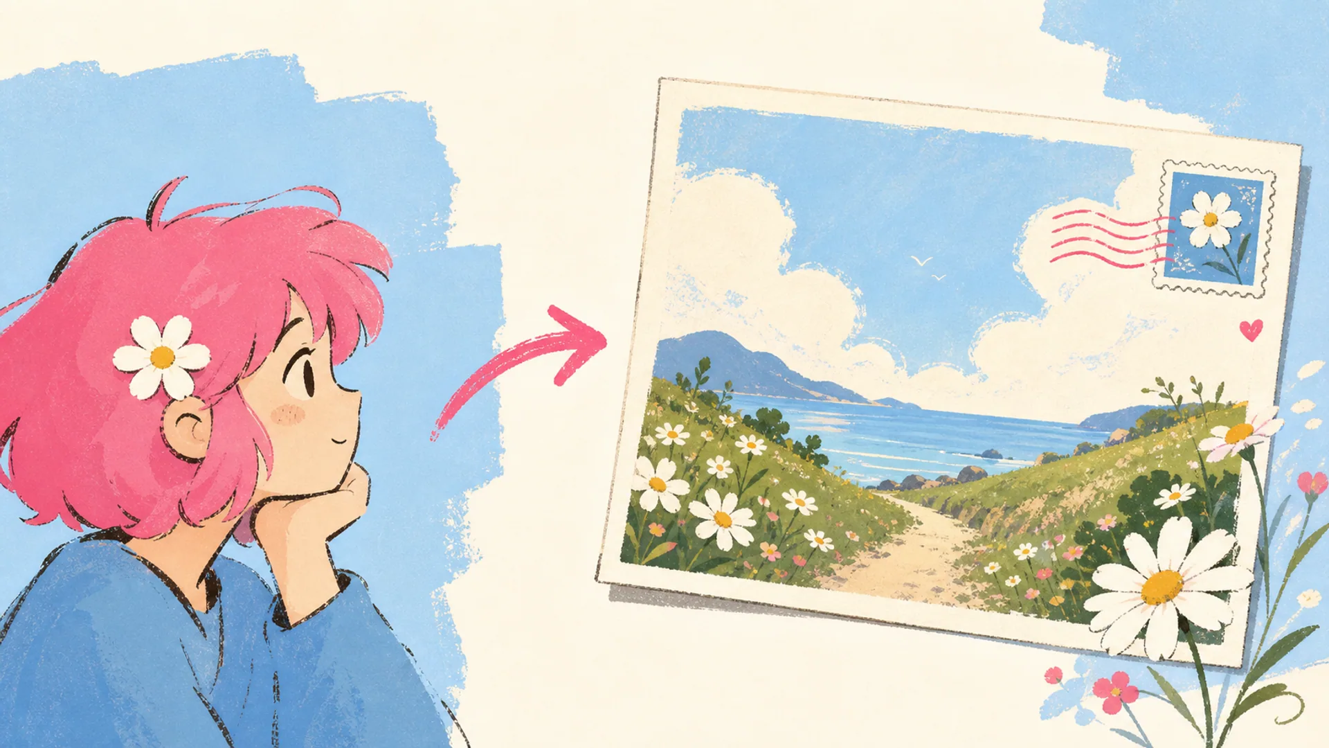 Make a Gentle Anime Postcard from One Character - AI Anime Healing Postcard Maker